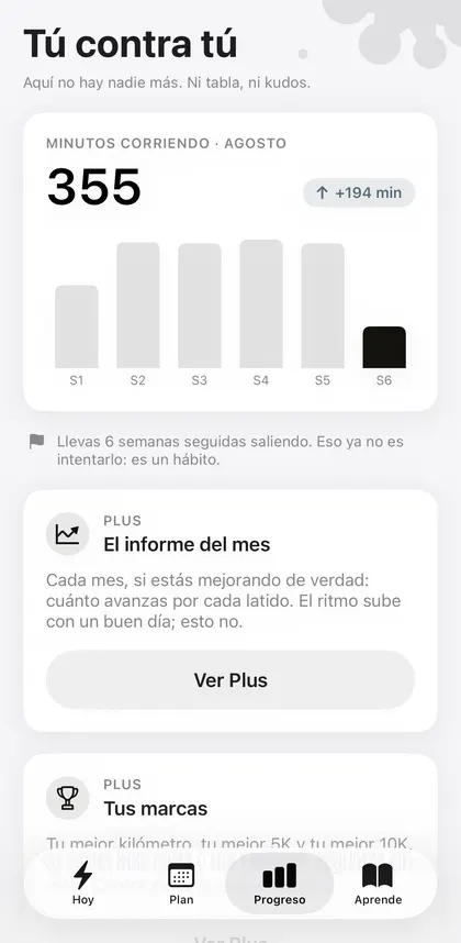 Pantalla Progreso: minutos corriendo por semana